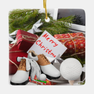 Ornement En Céramique Golf Joyeuse carte de Noël aux cadeaux au golfeur