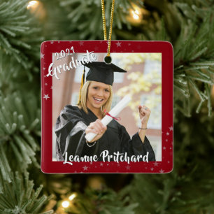 Ornement En Céramique Gradué 2 Photo Red Stars Brush Script Keepsaké