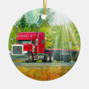 Ornement En Céramique Grand Camion rouge Camion de transport lourd