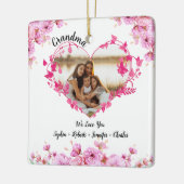 Ornement En Céramique Grand coeur de fleurs | Nom et photo des petits en (Gauche)