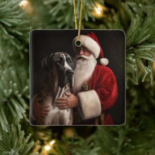 Ornement En Céramique Grand Danois avec le Père Noël Festif de Noël