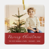 Ornement En Céramique Grand-parent Calligraphie Joyeux Noël Photo (Devant)