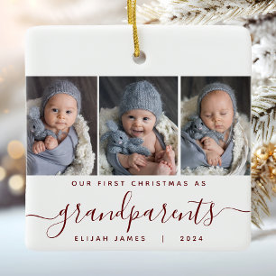 Ornement En Céramique Grand-parents 1er Noël 3 Photo Bourgogne Script
