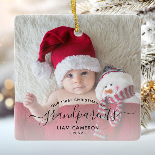 Ornement En Céramique Grand-parents First Christmas Photo Script noir