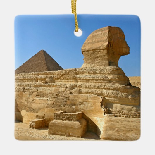 Ornement En Céramique Grand Sphinx de Gizeh avec la pyramide de Khafre - (Devant)