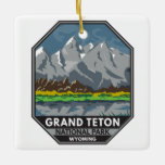 Ornement En Céramique Grand Teton National Park Wyoming Vintage<br><div class="desc">Design d'illustration vectorielle Grand Teton. Le parc comprend les principaux sommets de la chaîne de Teton ainsi que la plupart des sections nord de la vallée connue sous le nom de Jackson Hole.</div>