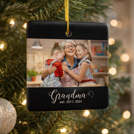 Ornement En Céramique Grandma Established Script Gift Photo