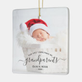Ornement En Céramique Grandparents First Christmas Photo Black Script (Gauche)