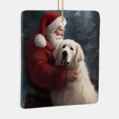Ornement En Céramique Grands Pyrénées avec Noël Festif du Père Noël (Droite)