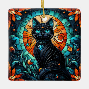 Ornement En Céramique Graphique en verre de chat noir