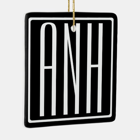 Ornement En Céramique Gras moderne 3 initiales Monogramme | Blanc sur no (Droite)