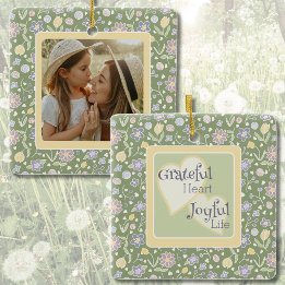 Ornement En Céramique Grateful Heart Joyful Life Photo Ceramic Ornament