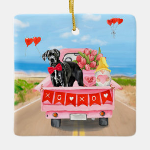 Ornement En Céramique Great Dane Chien Valentine's Day Truck