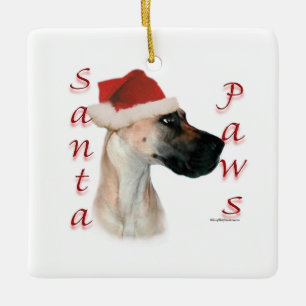 Ornement En Céramique Great Dane (fawn) Père Noël Paws