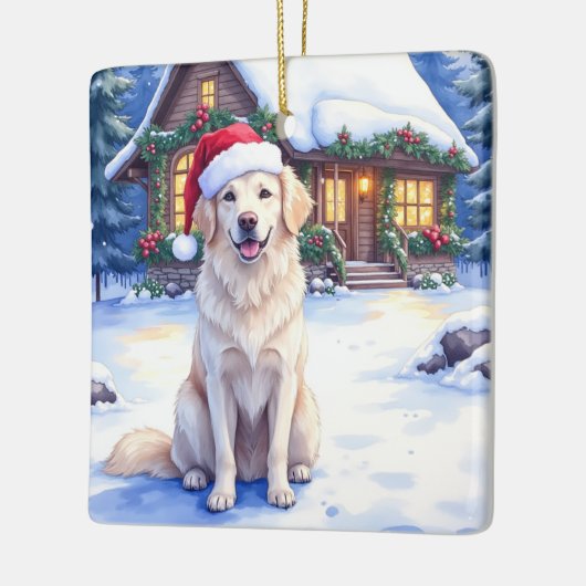 Ornement En Céramique Great Pyrenees Snowy Mountain Lodge Santa Hat (Gauche)