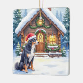 Ornement En Céramique Greater Swiss Mountain Dog Snowy Cabin Santa Hat (Gauche)