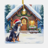 Ornement En Céramique Greater Swiss Mountain Dog Snowy Cabin Santa Hat (Devant)