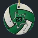 Ornement En Céramique Green and Black Star Volleyball<br><div class="desc">Volleyball Christmas Ornament ready for you to personalize. ⭐This Product is 100% Customizable. Graphics and / or text can be added, deleted, moved, resized, changed around, rotated, etc... 99% of my designs in my store are done in layers. This makes it easy for you to resize and move the graphics...</div>