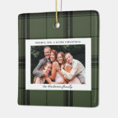 Ornement En Céramique Green Plaid Custom Two Horizontal Photo Noël (Gauche)
