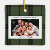Ornement En Céramique Green Plaid Custom Two Horizontal Photo Noël (Devant)