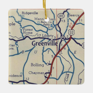 Ornement En Céramique Greenville AL Vintage Map