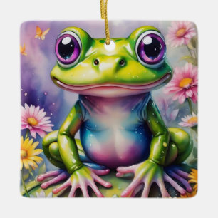 Ornement En Céramique Grenouille Avec Art numérique Fleur
