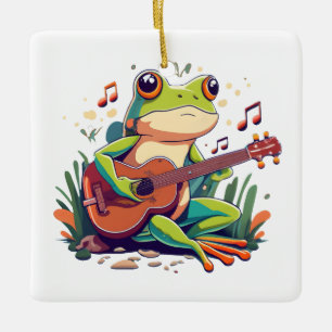 Ornement En Céramique Grenouille Jouée avec Banjo - Cute Musical Amphibi