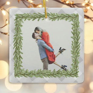 Ornement En Céramique Grey Plaid En vichy photo 1er Noël Marié