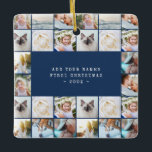 Ornement En Céramique Grille de collage photo simple avec machine à écri<br><div class="desc">Custom Minimal Simple Photo Collage Grille Marine Bleu Famille Céramique de Noël Ornament Minimal Machine à écrire Simple Photo Collage Grille Céramique Ornament</div>