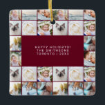 Ornement En Céramique Grille de collage photo simple et personnalisée Bo<br><div class="desc">Personnalisé Minimal Simple Photo Grille Collage Burgundy Feminine Élégante Famille de Noël Ornement en céramique</div>
