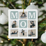 Ornement En Céramique Grille multiphoto moderne mignonne cadeau MOM<br><div class="desc">Créez votre propre ornement de Noël MOM avec ce montage et ce texte de grille multi-photo moderne. Design dispose de 6 Photographies avec carrés d'angle incurvés avec le texte MOM en blocs turquoises qui peuvent être changés en n'importe quelle couleur. Au verso, le texte "Meilleure maman du monde" avec une...</div>