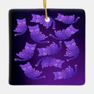 Ornement En Céramique Groupe mignon pourpre Neon Kitten