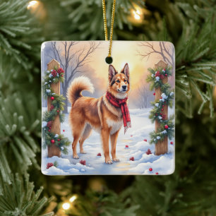 Ornement En Céramique Guirlande de Noël Tervuren belge à l'aquarelle
