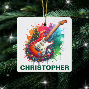 Ornement En Céramique Guitare électrique de Noël festive personnalisée