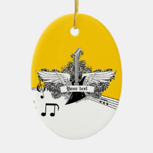 Ornement En Céramique Guitare électrique jaune noir avec ailes