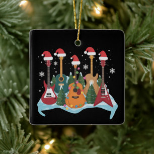 Ornement En Céramique Guitare Rétro Drôle Noël Arbre de Noël Fêtes