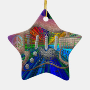 Ornement En Céramique Guitare vive de paix de couleurs - étoile