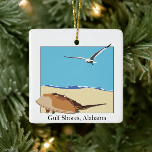 Ornement En Céramique Gulf Shores, AL Horseshoe Crab Sea Gull Beach
