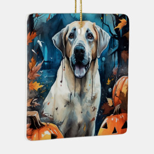 Ornement En Céramique Halloween Anatolian Shepherd With Pumpkins Scary