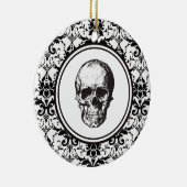 Ornement En Céramique HALLOWEEN Black Damask Pattern Crâne personnalisé (Droite)