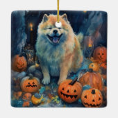 Ornement En Céramique Halloween Chow Chow Avec La Peur Citrouille (Dos)