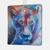 Ornement En Céramique Hand Painted Wild Cat Portrait (Gauche)