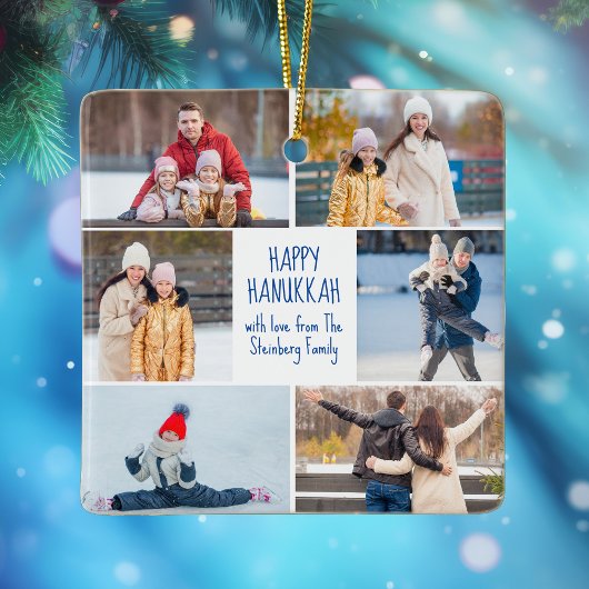 Ornement En Céramique Hanukkah Family Photo Collage Cute Custom 2 Sided