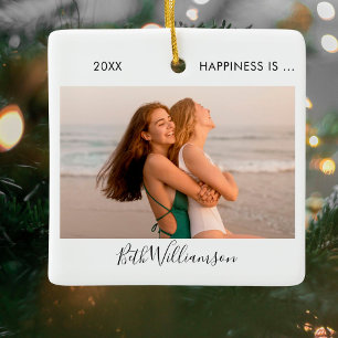 Ornement En Céramique Happiness Is 2 Photo Friend Signature Script