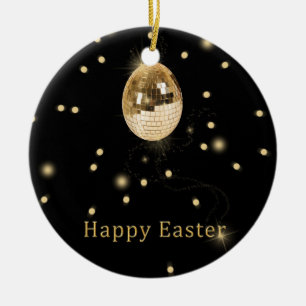 Ornement En Céramique Happy Easter Gold Disco Ball