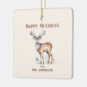 Ornement En Céramique Happy Holidays Watercolor Reindeer Personnalisé (Gauche)