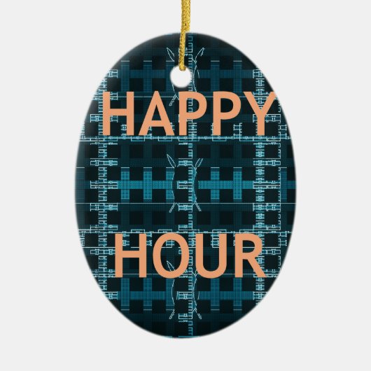 Ornement En Céramique Happy Hour Texte bleu Vector Art Imprimer (Devant)