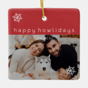 Ornement En Céramique Happy Howlidays Add Your Photo Red Pet Ornament