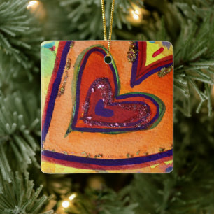 Ornement En Céramique Happy Love Hearts Custom Holiday Cadeaux