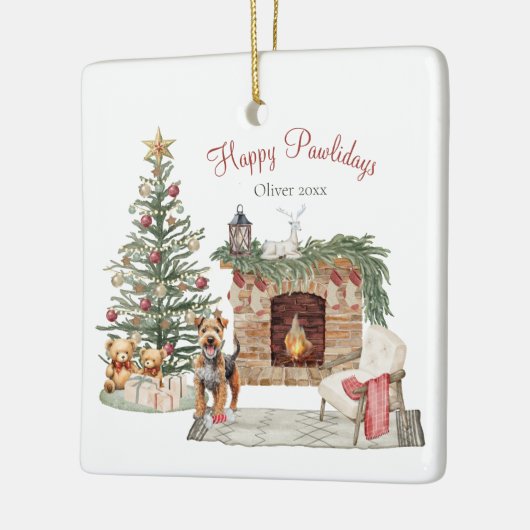 Ornement En Céramique Happy Pawlidays Chien Design - Airedale (Gauche)